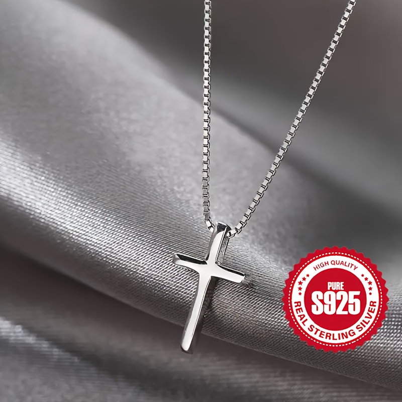 Women's 925 Sterling Silver Cross Pendant Box Chain Necklace